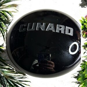 Cunard Cruise Line Correia Art Glass Paperweight Black Engraved Signed Dated